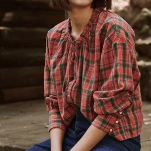 The Great The Forage Top in Holly Plaid red green boxy relaxed fit